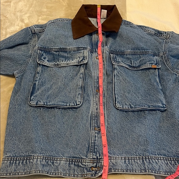 H&M Denim Jacket with Contrast Brown Collar - Picture 9 of 9